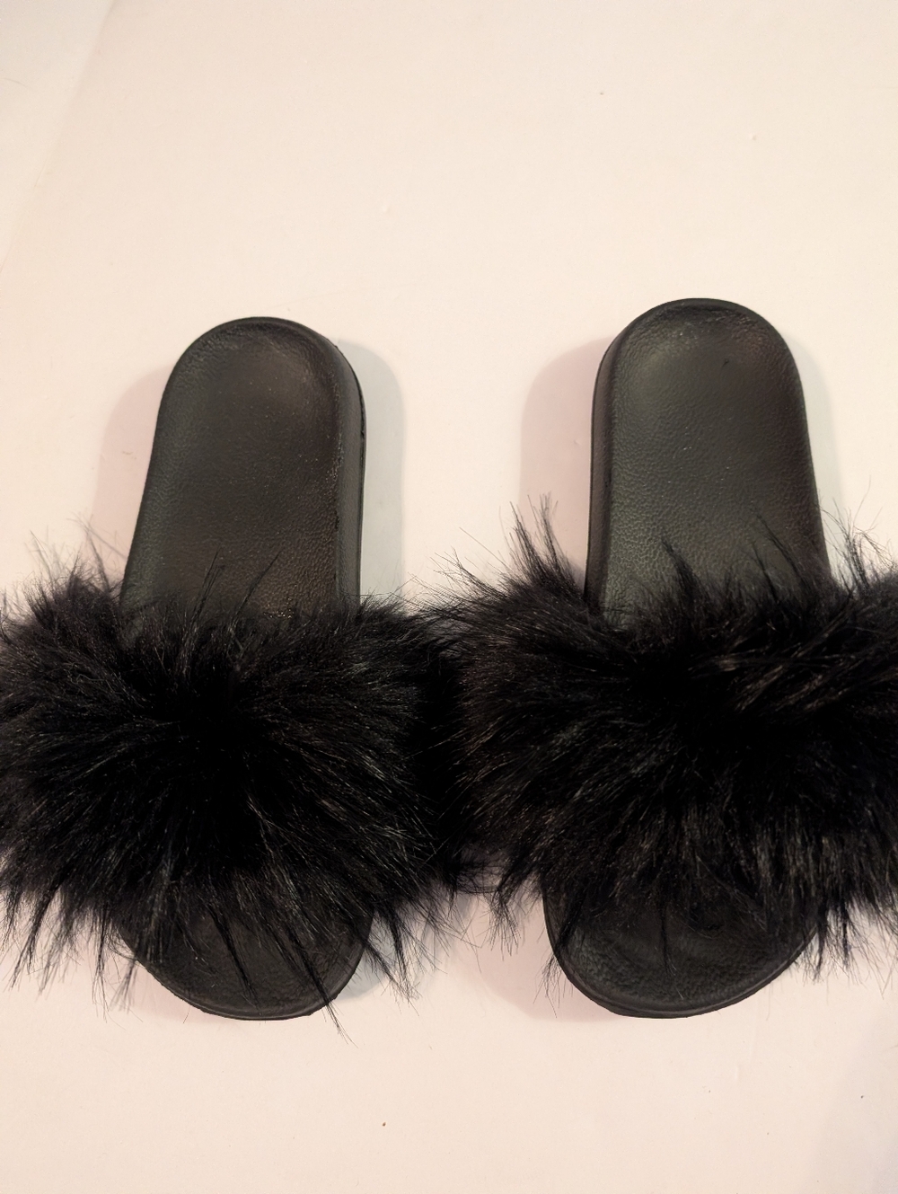 Women's Black Faux Fur Slide Sandals Size 7